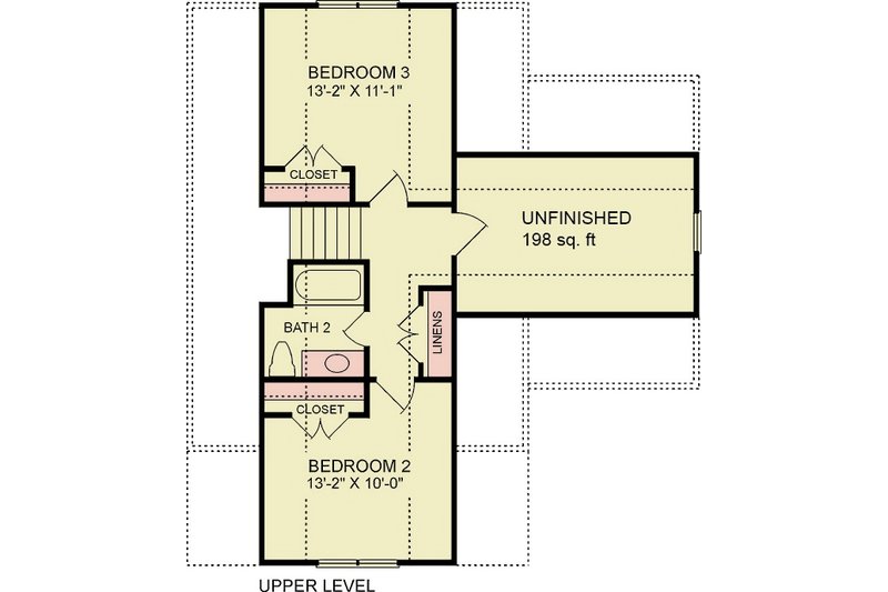 House Blueprint - Floor Plan - Upper Floor for Farmhouse House Plan #54-627 - 3 bed, 2 bath