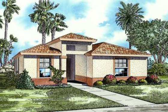 Exterior - Front Elevation for Mediterranean House Plan #420-112 - 3 bed, 2 bath