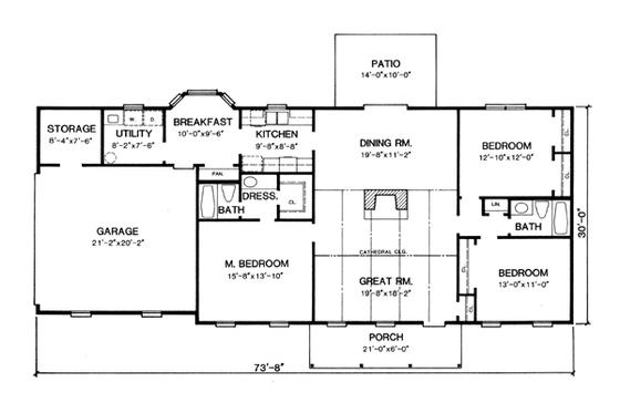 Floor Plan - Main Floor for Country House Plan #10-131 - 3 bed, 2 bath
