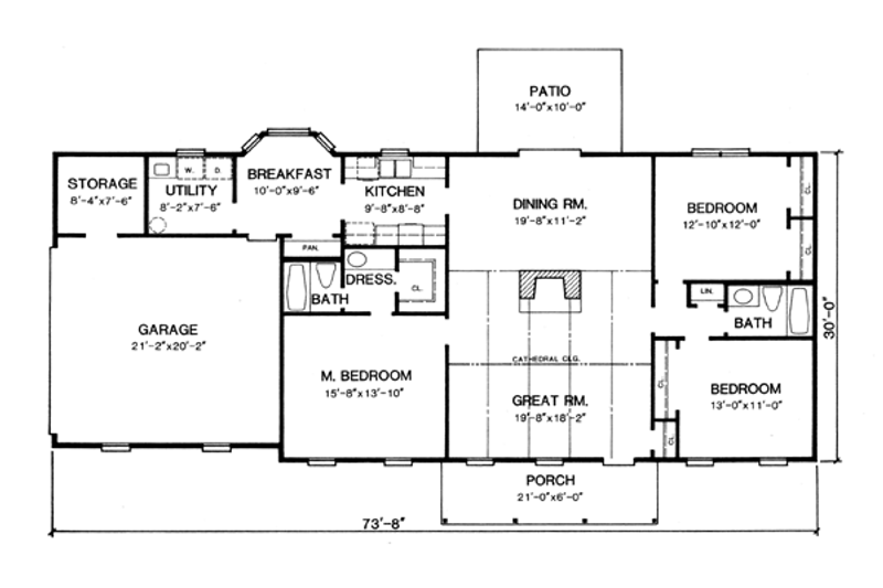 Architectural House Design - Floor Plan - Main Floor for Country House Plan #10-131 - 3 bed, 2 bath