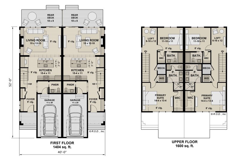 House Design - Floor Plan - Main Floor for Craftsman House Plan #51-1316 - 2 bed, 2.5 bath