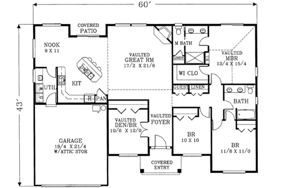 Floor Plan - Main Floor for Craftsman House Plan #53-355 - 4 bed, 2 bath