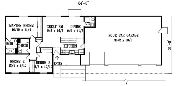Ranch Floor Plan - Main Floor Plan #1-1062