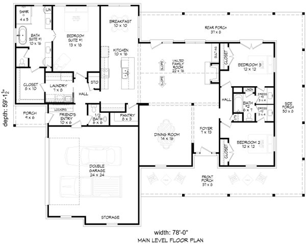 House Blueprint - Farmhouse Floor Plan - Main Floor Plan #932-1151