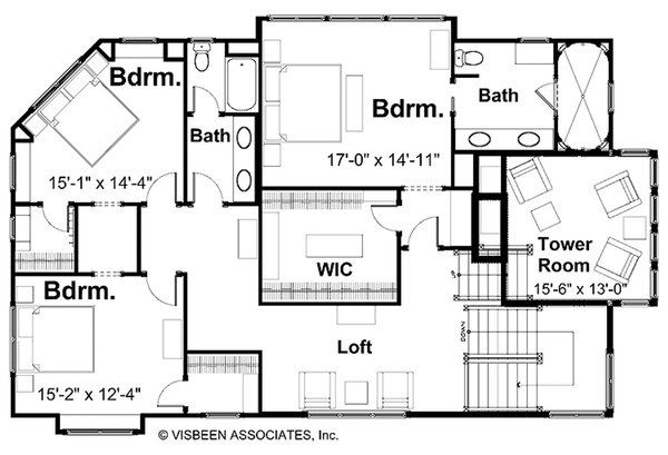House Blueprint - Floor Plan - Upper Floor for Farmhouse House Plan #928-418 - 3 bed, 3 bath
