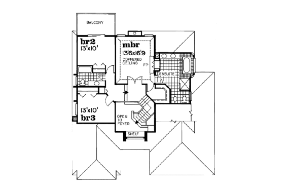 Floor Plan - Upper Floor for European House Plan #47-183 - 3 bed, 2.5 bath