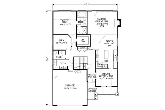 Floor Plan - Main Floor for Craftsman House Plan #53-539 - 3 bed, 2.5 bath
