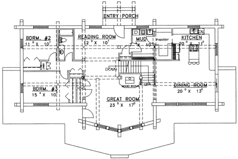 Dream House Plan - Floor Plan - Main Floor for Log House Plan #117-128 - 3 bed, 2 bath