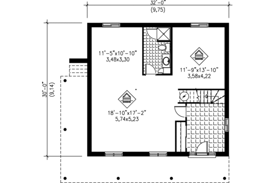 Floor Plan - Lower Floor for Ranch House Plan #25-1070 - 2 bed, 2 bath