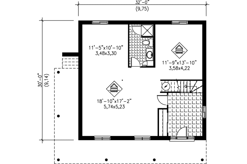 House Blueprint - Floor Plan - Lower Floor for Ranch House Plan #25-1070 - 2 bed, 2 bath