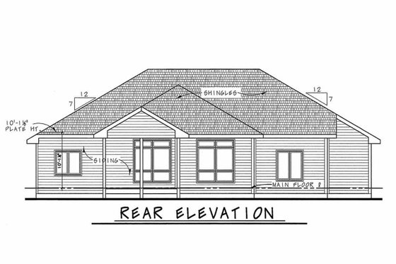 Exterior - Rear Elevation for Ranch House Plan #20-2267 - 3 bed, 2 bath