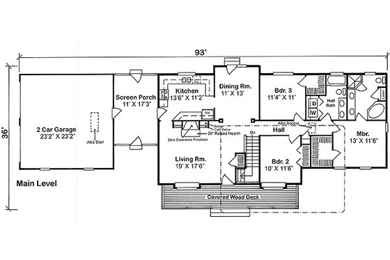 Floor Plan - Main Floor for Ranch House Plan #312-344 - 3 bed, 2 bath