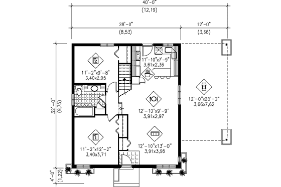 Floor Plan - Main Floor for European House Plan #25-3009 - 2 bed, 1 bath