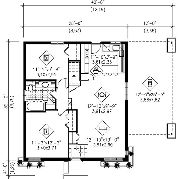 European Floor Plan - Main Floor Plan #25-3009