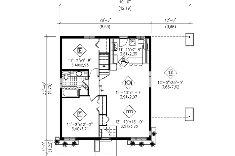 Dream House Plan - Floor Plan - Main Floor for European House Plan #25-3009 - 2 bed, 1 bath