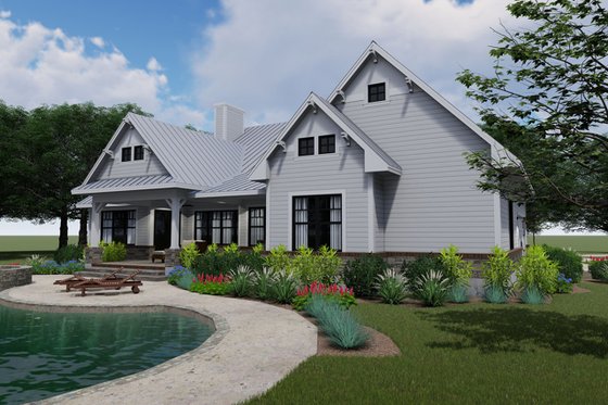 Exterior - Rear Elevation 3 for Farmhouse House Plan #120-256 - 3 bed, 2.5 bath