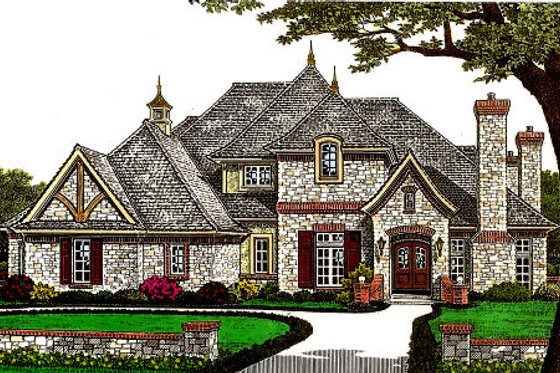 Exterior - Front Elevation for European House Plan #310-671 - 5 bed, 5.5 bath