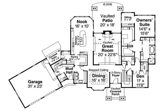 Floor Plan - Main Floor for Craftsman House Plan #124-1032 - 3 bed, 3.5 bath