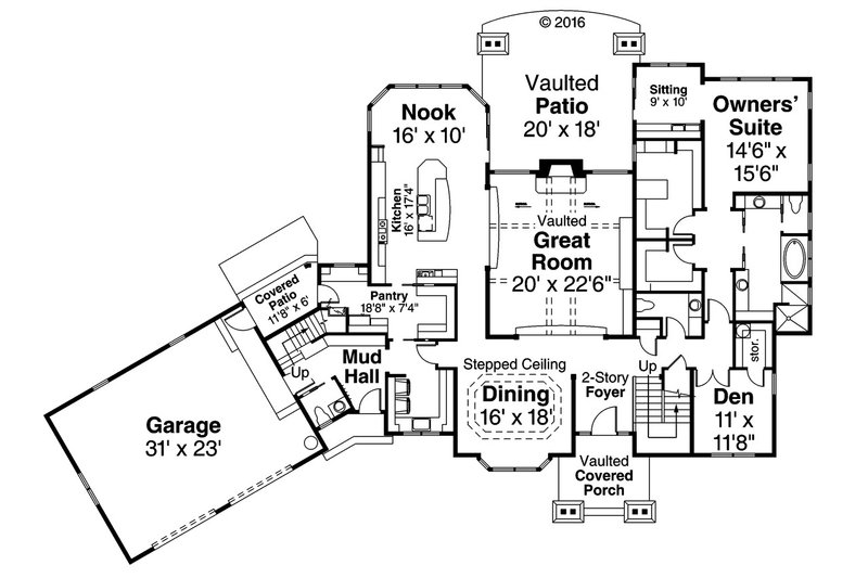 Architectural House Design - Floor Plan - Main Floor for Craftsman House Plan #124-1032 - 3 bed, 3.5 bath