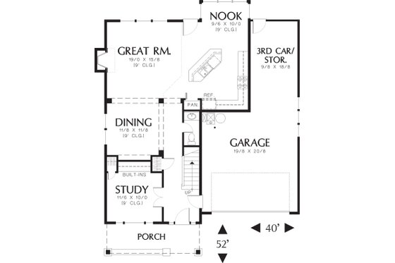 Main level floor plan - 1950 square foot Craftsman home