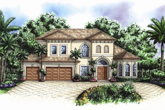 Exterior - Front Elevation for Mediterranean House Plan #27-425 - 4 bed, 4.5 bath