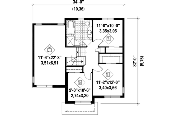 Floor Plan - Upper Floor for Contemporary House Plan #25-4285 - 3 bed, 1 bath