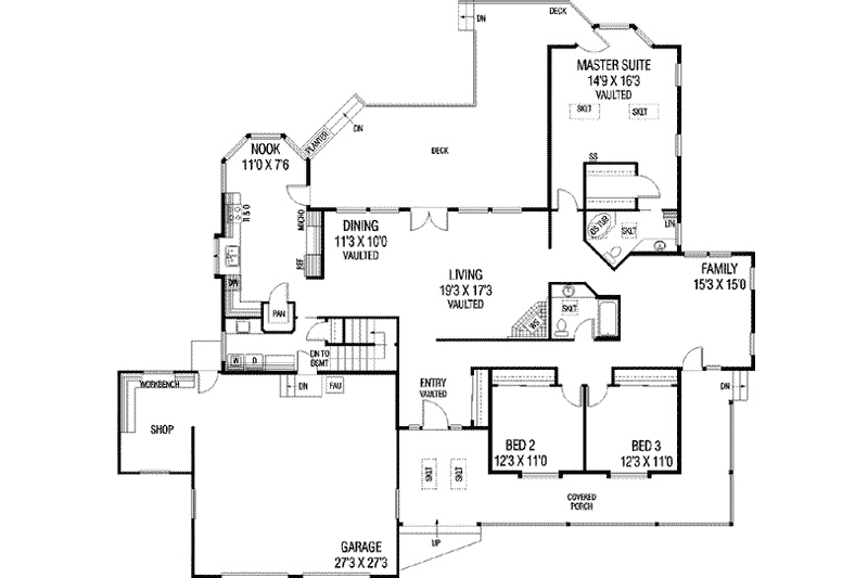 Architectural House Design - Floor Plan - Main Floor for Traditional House Plan #60-501 - 3 bed, 2 bath