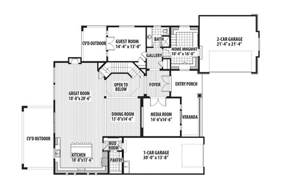 Floor Plan - Main Floor for Craftsman House Plan #569-41 - 5 bed, 4 bath