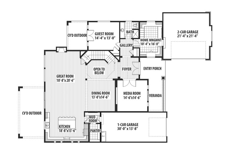 Architectural House Design - Floor Plan - Main Floor for Craftsman House Plan #569-41 - 5 bed, 4 bath
