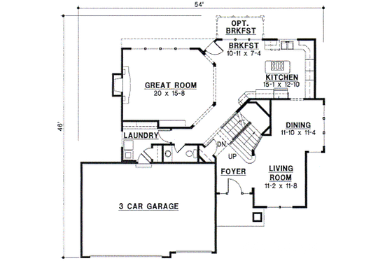 Floor Plan - Main Floor for Traditional House Plan #67-541 - 4 bed, 3.5 bath