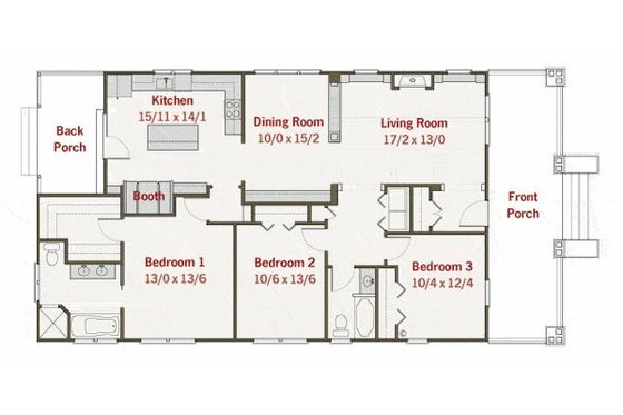 Floor Plan - Main Floor for Craftsman House Plan #461-21 - 3 bed, 2 bath