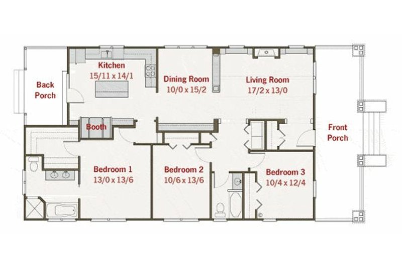 House Blueprint - Floor Plan - Main Floor for Craftsman House Plan #461-21 - 3 bed, 2 bath