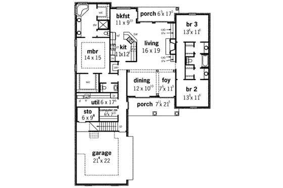 Floor Plan - Main Floor for European House Plan #16-309 - 3 bed, 2.5 bath