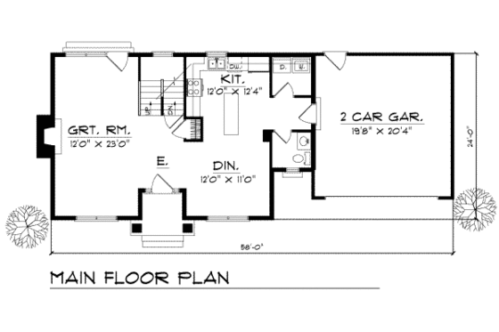 Floor Plan - Main Floor for Colonial House Plan #70-150 - 3 bed, 2.5 bath