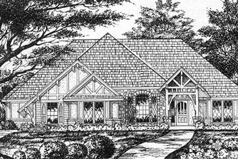 Architectural House Design - Tudor Exterior - Front Elevation Plan #40-384