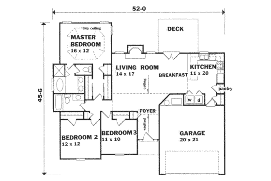 Floor Plan - Main Floor for Traditional House Plan #129-139 - 3 bed, 2 bath