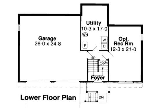 Floor Plan - Lower Floor for Traditional House Plan #312-318 - 3 bed, 2 bath