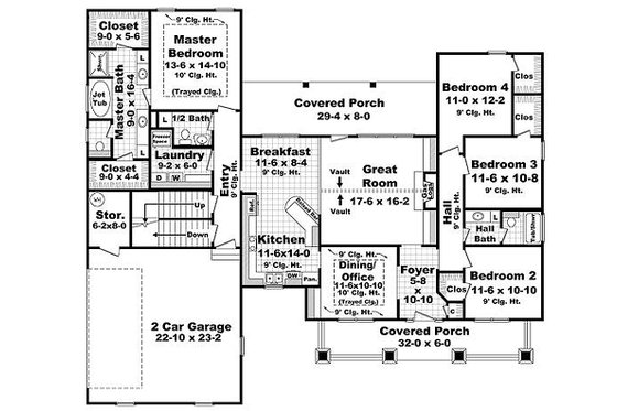 Floor Plan - Main Floor for Craftsman House Plan #21-294 - 4 bed, 2.5 bath