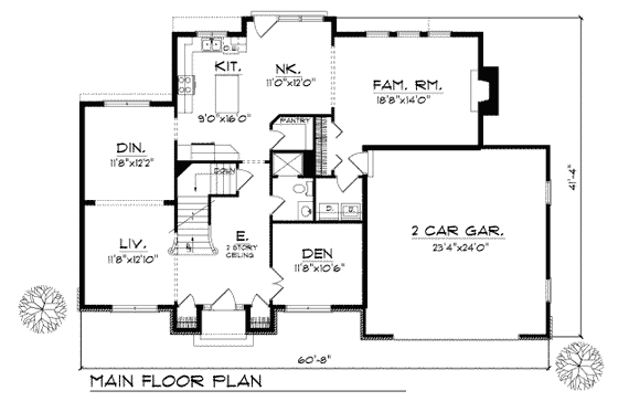 Floor Plan - Main Floor for Traditional House Plan #70-441 - 4 bed, 3.5 bath