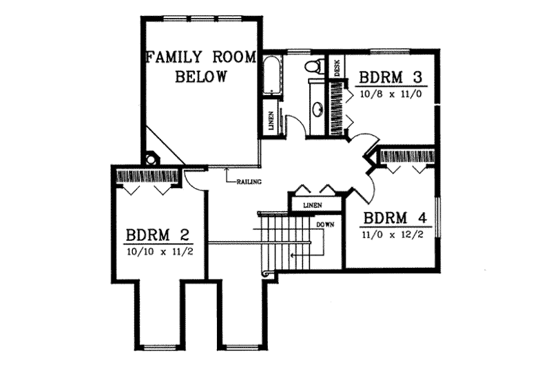 Dream House Plan - Floor Plan - Upper Floor for Farmhouse House Plan #100-218 - 4 bed, 2.5 bath