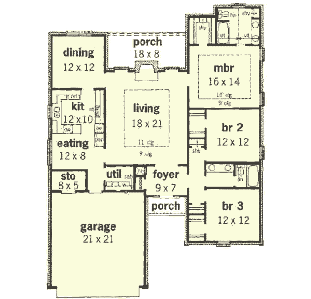 Traditional Style House Plan - 3 Beds 2 Baths 1775 Sq/Ft Plan #16-135 ...