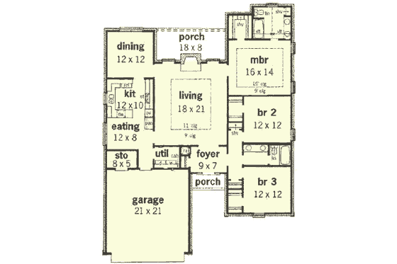 Floor Plan - Main Floor for Traditional House Plan #16-135 - 3 bed, 2 bath