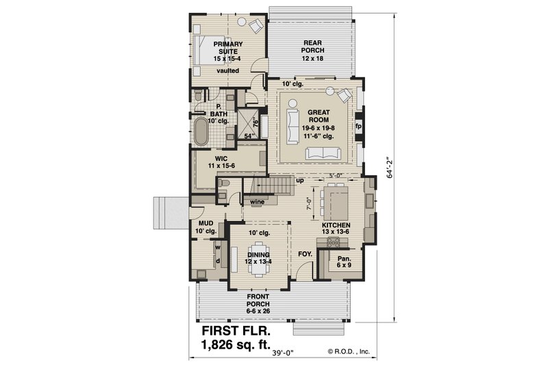 House Blueprint - Floor Plan - Main Floor for Farmhouse House Plan #51-1283 - 3 bed, 3.5 bath