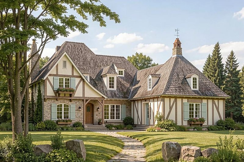 Home Plan - Exterior - Front Elevation 2 for Tudor House Plan #137-310 - 4 bed, 3.5 bath