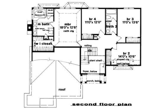 Floor Plan - Upper Floor for European House Plan #328-133 - 4 bed, 2.5 bath