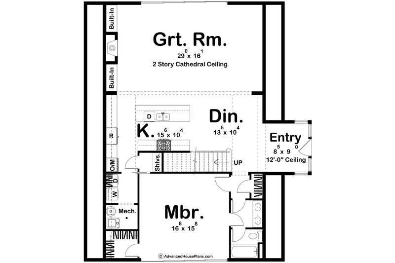 Architectural House Design - Floor Plan - Main Floor for Cabin House Plan #455-297 - 2 bed, 2 bath