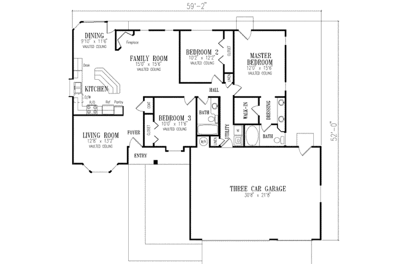 Dream House Plan - Floor Plan - Main Floor for Adobe / Southwestern House Plan #1-280 - 3 bed, 2 bath