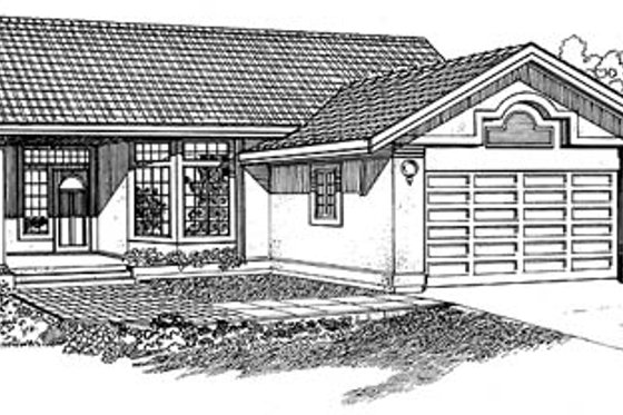 Exterior - Front Elevation for Mediterranean House Plan #47-202 - 3 bed, 2 bath