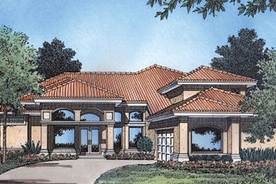 Exterior - Front Elevation for Mediterranean House Plan #417-343 - 4 bed, 3 bath