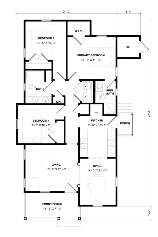Home Plan - Floor Plan - Main Floor for Craftsman House Plan #936-53 - 3 bed, 2 bath